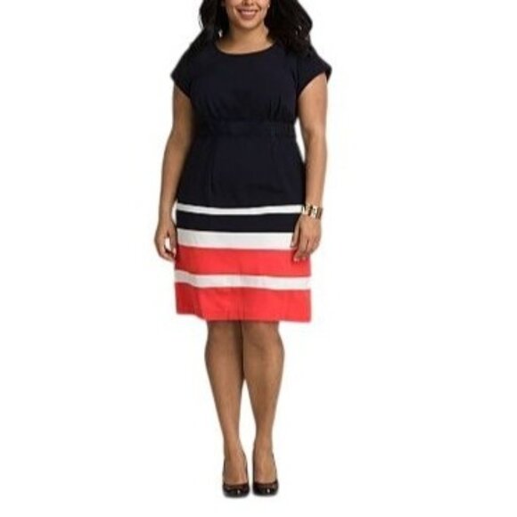 Studio One Dresses & Skirts - Studio One Navy Blue Multicolor Stripe Fully Lined Back Zip Dress Size 18